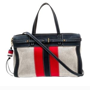 Tory Burch 2 Way Cream, Red and Blue Canvas Bag